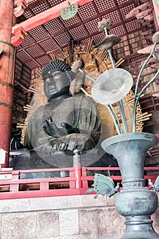 NARA PARK, JAPAN - OCTOBER 6, 2016: The main entrance to the temple Todai-ji. Great Buddha Hall