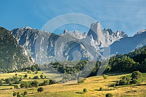 Naranjo de Bulnes, Picu Urriellu, from Pozo de la Oracion lookout point in Picos de Europa National Park, Asturias in Spa