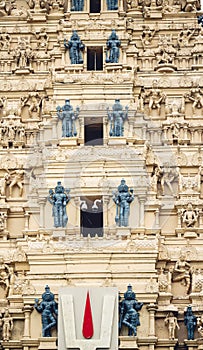 A Narasimha Hindu temple decorated by many sculptures and religious patterns in India