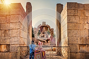 Narasimha Lakshmi Temple hampi antique stone art. Hampi is Unesco Heritage site. Karnataka, India