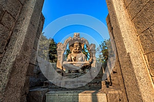 Narasimha Lakshmi Temple hampi antique stone art. Hampi is Unesco Heritage site. Karnataka, India