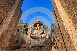 Narasimha Lakshmi Temple hampi antique stone art. Hampi is Unesco Heritage site. Karnataka, India