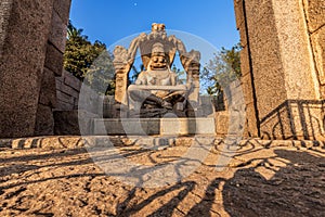 Narasimha Lakshmi Temple hampi antique stone art. Hampi is Unesco Heritage site. Karnataka, India