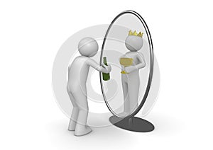 Narcissist - man with bottle king in mirror