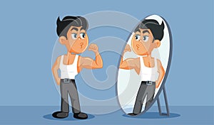 Narcissistic Man Checking Himself in the Mirror Vector Cartoon