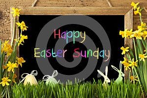 Narcissus, Egg, Bunny, Colorful Text Happy Easter Sunday