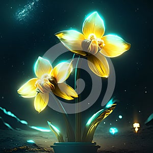 Narcissus flower in a pot. 3D illustration. Generative AI