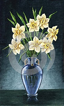 Narcissuses in a blue vase