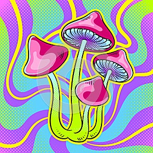 Narcotic mushroom pop art vector illustration