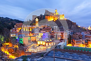 Narikala and Abanotubani at night, Tbilisi, Georgia