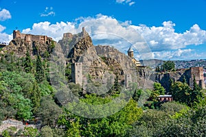 Narikala fortress viewed from botanical garden in Tbilisi, Georg