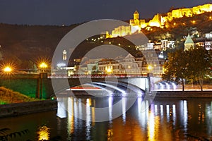 Narikala and Kura river at night, Tbilisi, Georgia