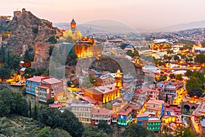 Narikala and Old town at sunset, Tbilisi, Georgia