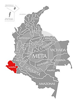 Narino red highlighted in map of Colombia photo