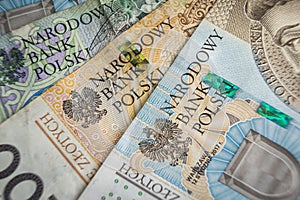 Narodowy bank Polski sign on Banknote economy in Poland inflation photo
