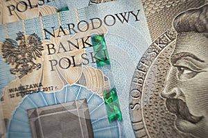 Narodowy bank Polski sign on Banknote economy in Poland inflation photo