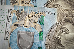 Narodowy bank Polski sign on Banknote economy in Poland inflation photo