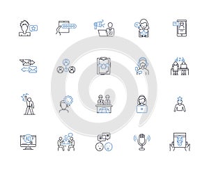 Narration line icons collection. Storytelling, Chronicles, Prose, Fable, Anecdote, Voiceover, Sagas vector and linear
