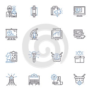 Narrative and tale line icons collection. Storytelling, Fiction, Myth, Legend, Folktale, Fable, Adventure vector and