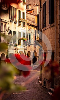 Narrow alley of the historic city of Asolo, Italy