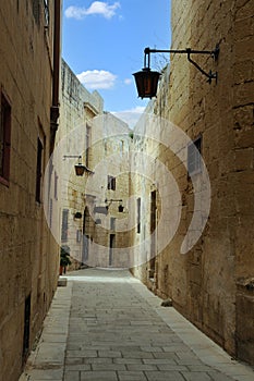 Narrow alley in Mdina the old capital town of Malta