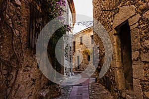 Narrow alley and old stone houses in Eze village in France