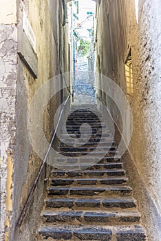 The narrow alley in Porto Venere in Liguria in Italy