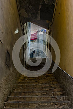 The narrow alley in Porto Venere in Liguria in Italy