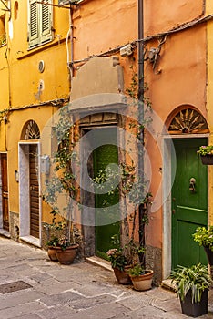 The narrow alley in Porto Venere in Liguria in Italy