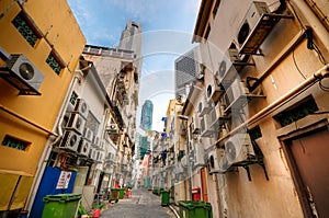 Narrow Alley Between Restaurant Rows