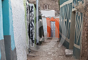 Narrow alleyway in city of Jugol in the morning. Harar. Ethiopia. photo
