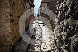 Narrow ancient streets in traditional town Deir el Qamar, Lebanon