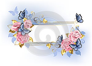 Narrow banner with pink roses