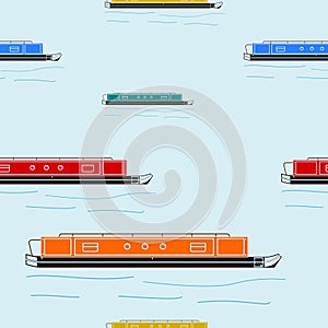Narrow Boat With Waves Vector Illustration Seamless Pattern