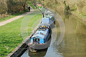 Narrow Boats on a Canal in Rural England