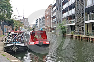 Narrow boats on the Regents canal, London