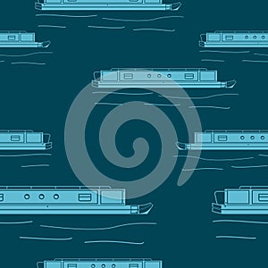 Narrow Boats With Waves Vector Illustration Dark Background Seamless Pattern