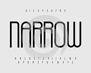 Narrow bold font with thin tall letters