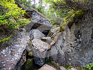 Narrow Boulder Scramble in Ravine, Mahoosuc Notch, Appalachian Trail