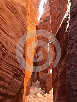 Narrow canyon through red sandstone