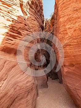 Narrow canyon through red sandstone