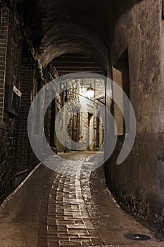 Narrow cobbled street in old town Peille France