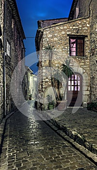 Narrow cobbled street in the old village Tourrettes-sur-Loup at