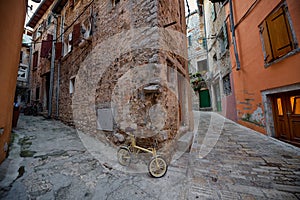 Narrow cobblestone streets in the downtown of Rovinj, Istria, Croatia