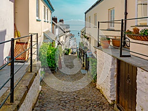 Narrow coblbed street in Clovelly village north Devon