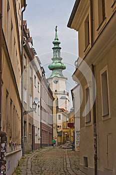 Narrow crooked bystreet in Bratislava