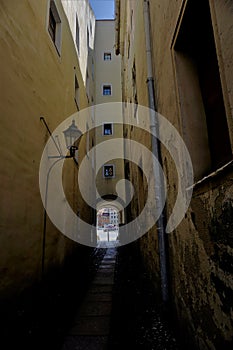 Narrow dark street called traitor street in Goerlitz