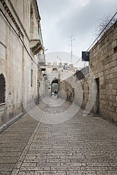 Narrow empty street in old Jerusalem, Israel