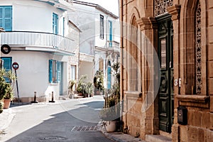 Narrow empty street in old quarter of Nicosia. Cyprus