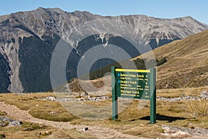 Narrow footpath with board in Nelson Lakes